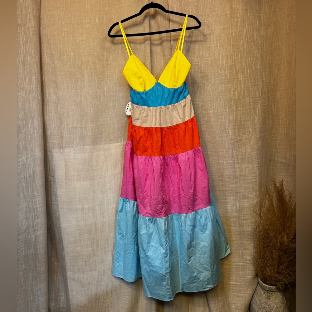 Staud Cleo Midi Dress Multi Rainbow Stripe in Size Medium NWT - Picture 6 of 11
